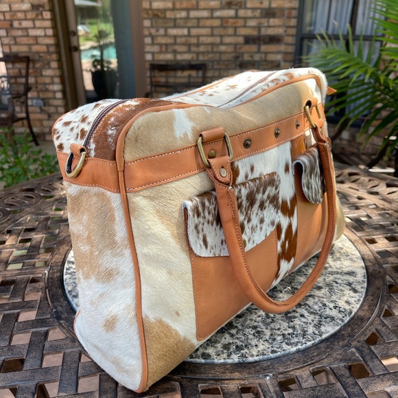 Hair on cowhide duffle weekender tote diaper bag - Picture 6 of 16